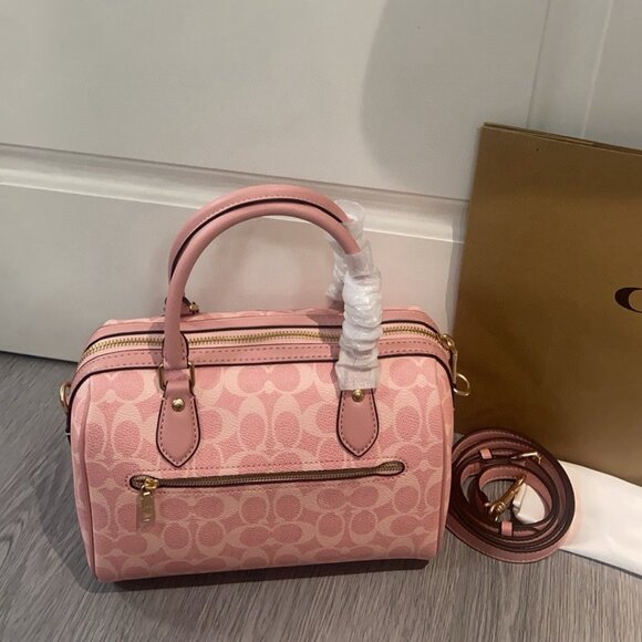 NWT Coach Rowan Satchel Bag In Signature Canvas Powder/Pink - Picture 4 of 9